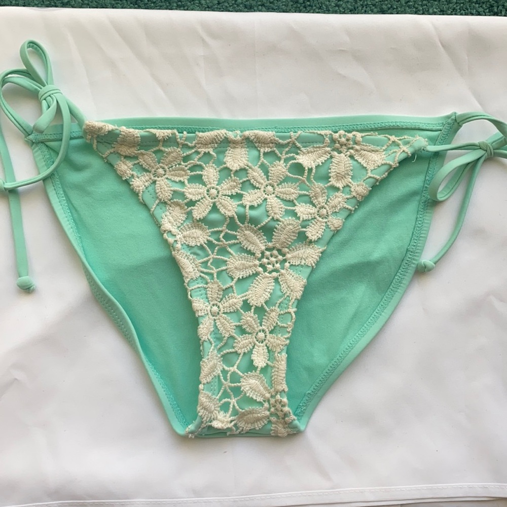 Light mint green with floral bikini bottoms